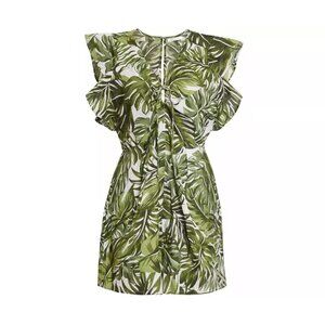 BCBGeneration Leaf Print Tropical Romper Womens 6 One Piece White Green Boho NEW